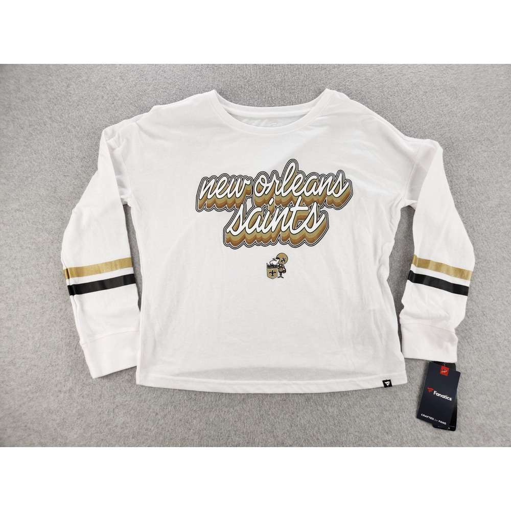 Women's Small New Orleans Saints Striped Retro Football Long Sleeve T-Shirt‎